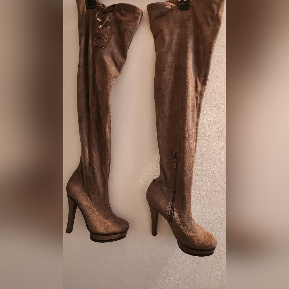 Jennifer Lopez Gray Over-the-Knee Boots